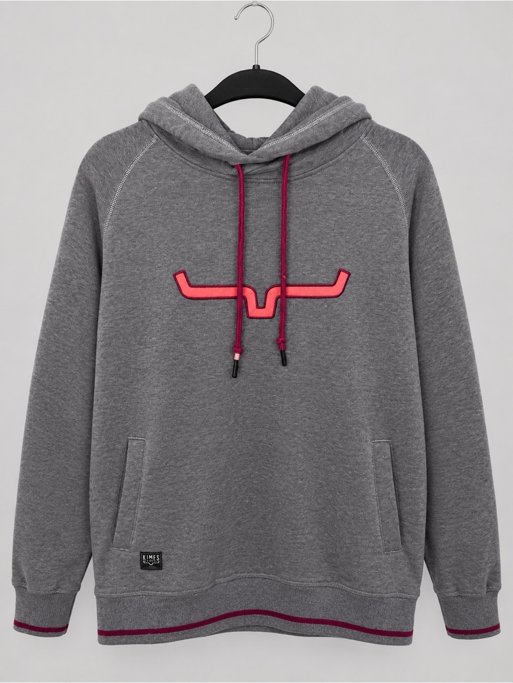 Kimes Ranch Women’s Large Gray Pullover Hoodie Western Longhorn Logo Pink